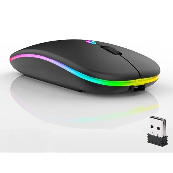 RHEA- Wireless Bluetooth Mouse,Led Dual Mode Rechargeable Silent Slim Laptop Mouse