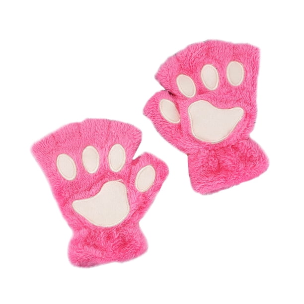 Guantes bonitos de pata de gato de piel sintética - media mano, cálidos para invierno, para mujeres/niñas, para enviar mensajes/escribir/uso diario