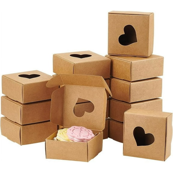 30pcs 30 pcs Heart Kraft Paper Gift boxes Love Theme Foldable Cookie boxes Visible Bakery boxes Gift Packaging Case for Wedding Gift Packaging 3.34x3.34x1.37 Inch Burlywood