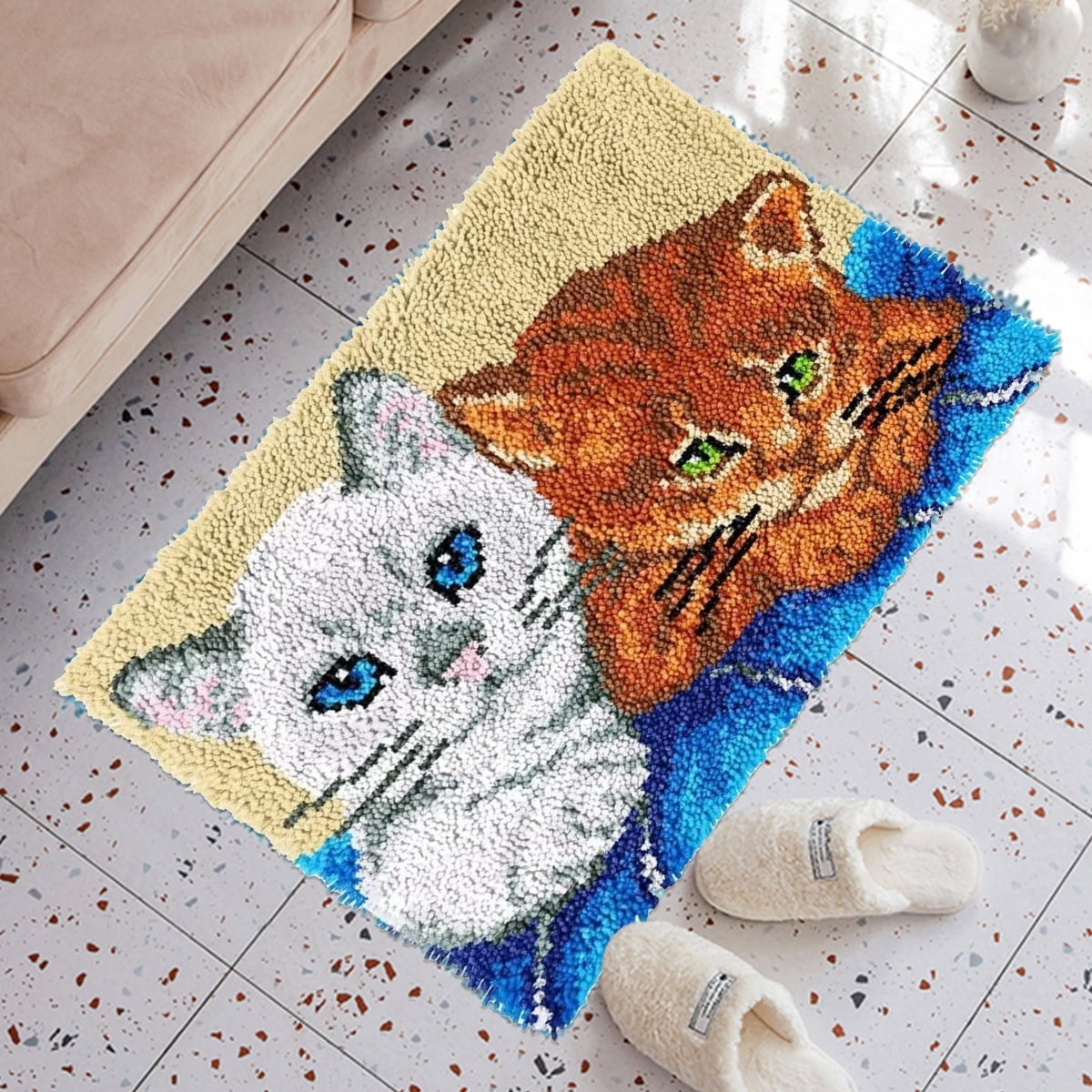 ShowNiceArt Latch Hook Rug Kit, Cute Cat | DIY Rug Making Kit for Adults Kids, Cross Stitch Kit Carpet Making Cushion 50*38cm/17*17in