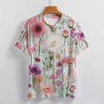 thumbnail image 3 of Floral Colorful Flower Womens Tops Women's Fashion Casual Short Sleeve Flower Print Round Neck Pullover Top Blouse, 3 of 6