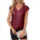 thumbnail image 2 of Tops de Corta con Lentejuelas y Cuello en V para Mujer, Camiseta Sin Mangas Elástica Brillante, Color Rojo S, 2 of 8