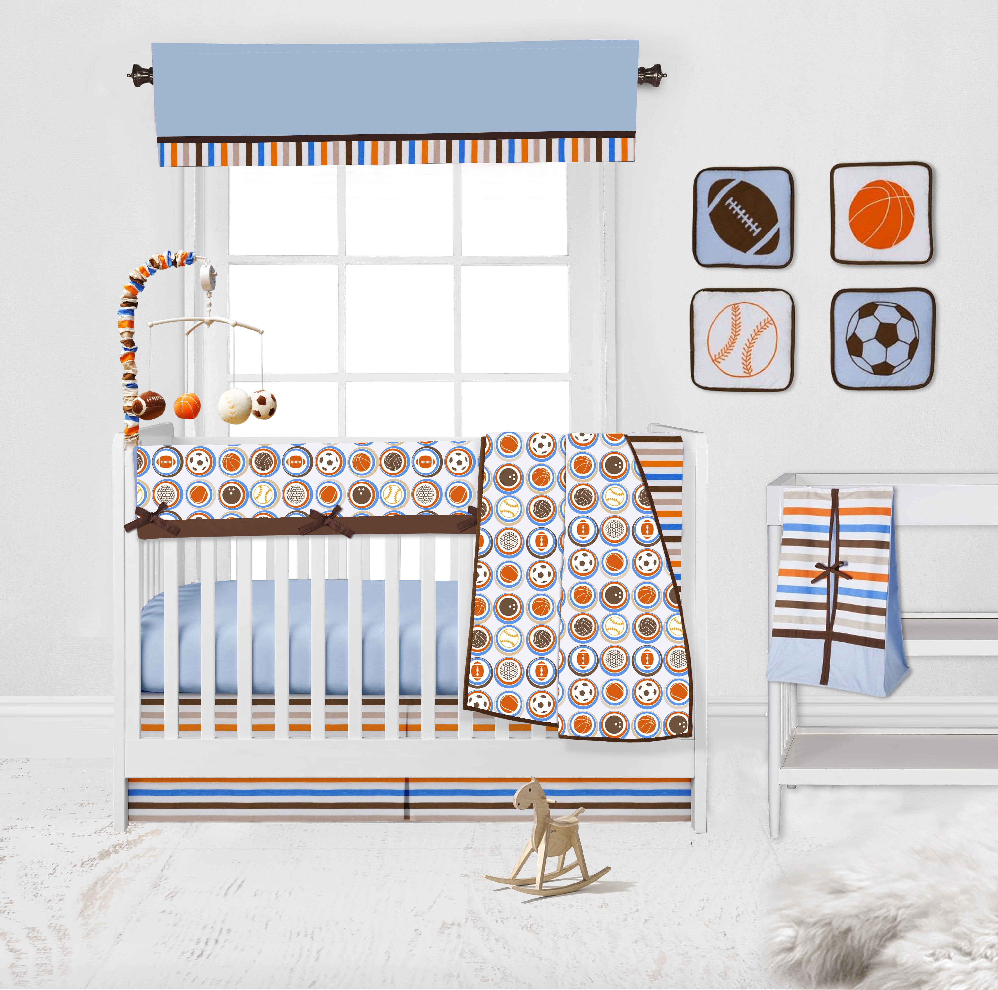 Bacati - Mod Sports Blue Orange Chocolate Musical Baby Crib Mobile
