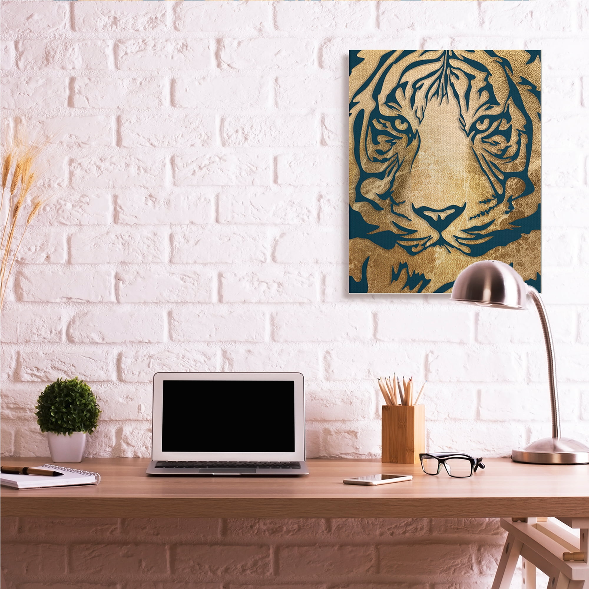 Stupell Industries Tiger Stripe Portrait Distressed Fabric Pattern,30 x 40,Designed by Daphne Polselli