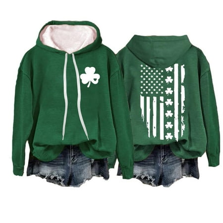 

WUDATI St. Patrick’s Day Sweatshirt Irish American Flag Hoodie Women’s Long Sleeve Pullover Funny Graphic Casual Shirt for Holiday Party Daily Wear