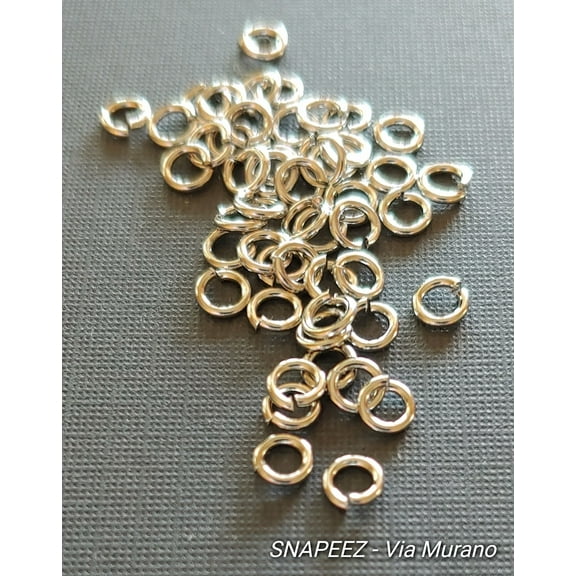 Snapeez II ULTRAPLATE Imitation Rhodium Hard Open Jump Ring 4mm Heavy Gauge (Pk 50). Made in USA.