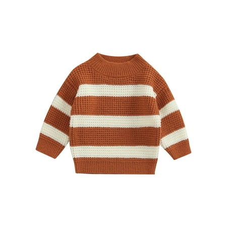 

Canrulo Toddler Baby Girl Boy Striped Sweater Vintage Crewneck Knitted Pullover Sweatshirt Fall Winter Clothes Brown 3-4 Years
