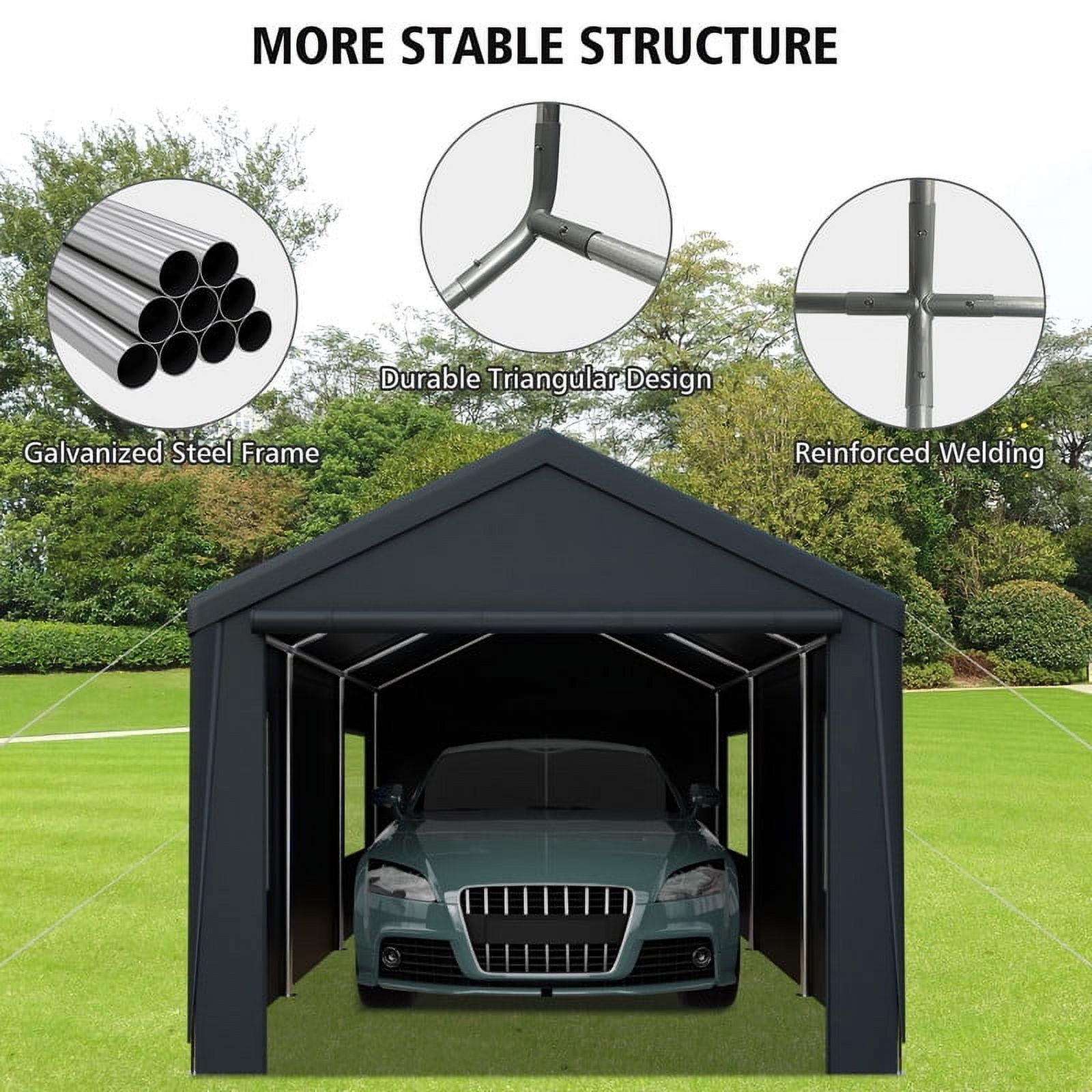 GAZEBETER Carports 10x20 ft Heavy Duty,Portable Carport Garage with Removable Sidewalls and Door,Outdoor Canopy Carport,Gray