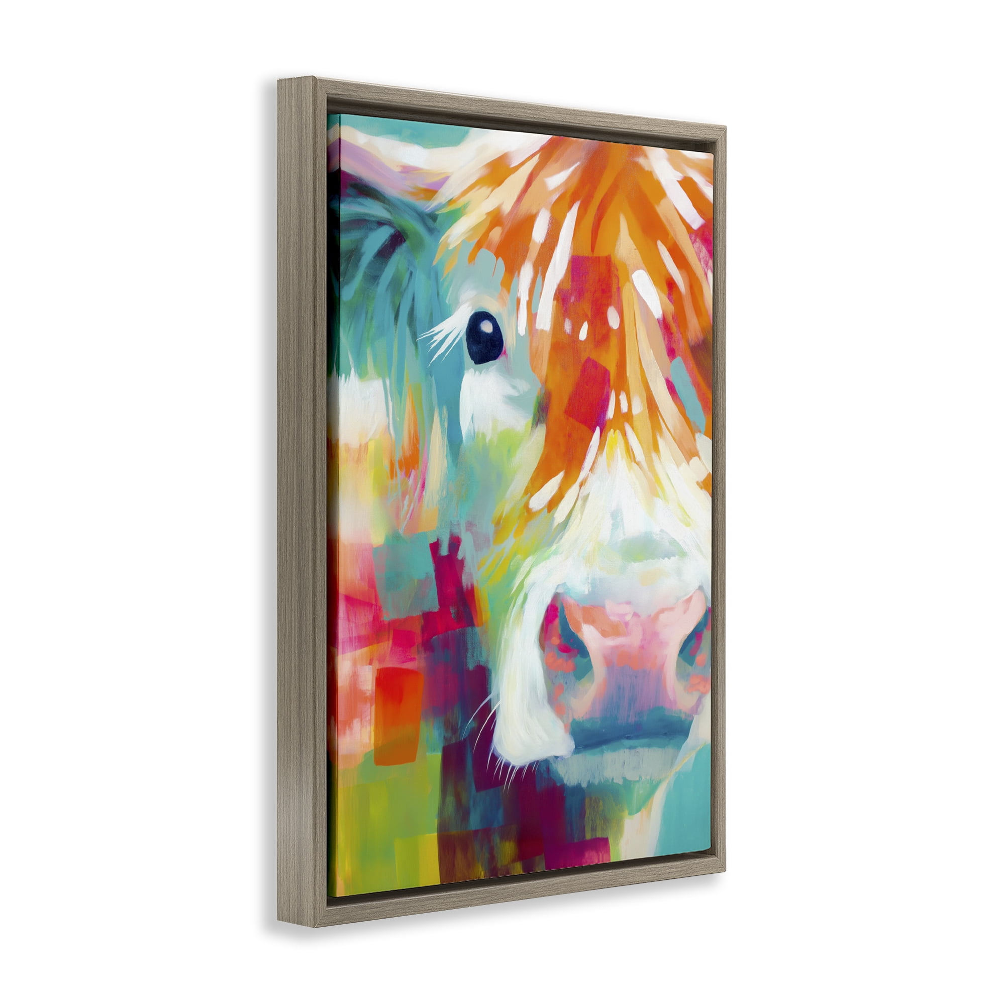 Stupell Industries Highland Portrait in Brights Brown Framed Floater Canvas Wall Art, design by Chromatic Storm Studio