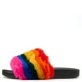 thumbnail image 3 of Colorful Rainbow Furry Vegan Slide Sandal Slippers Women's Flat Shoes, 3 of 3