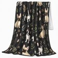 thumbnail image 2 of French Bulldogs with Leaves Hearts and Paw Prints, Playful Graphic Style for Frenchie Lovers, Cute Dog Pattern and Birthday Gift, Cozy Flannel Blanket for Living Room and Bedroom, Home Decor, 2 of 9