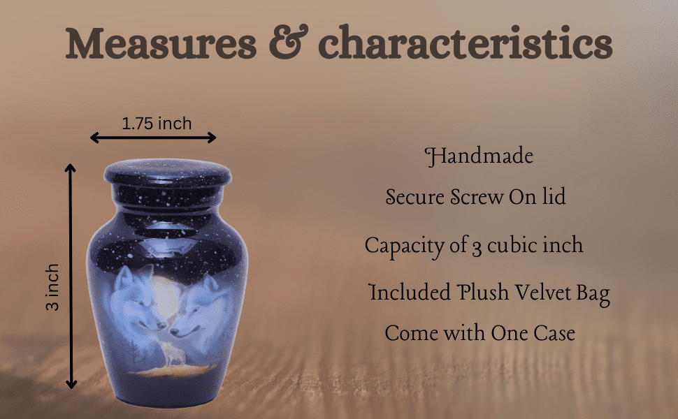 World Bazaar Small Cremation Keepsaske Urns for Ashes- Adult Classic 3 Wolves Family Pictured Cremation Urn for Human Ashes, Male or Female Keepsake urns with Velvet Protection Box (1 Small Keepsake)