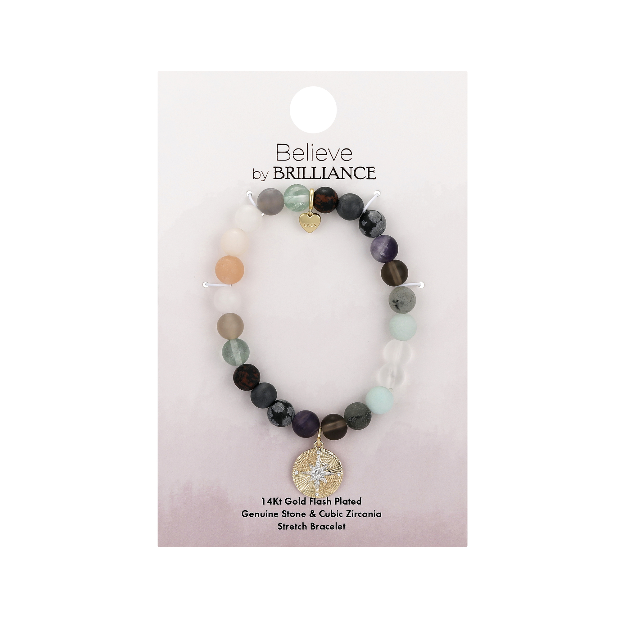 Believe by Brilliance Women's Multi Color Genuine Stone and Cubic Zirconia Star Stretch Bracelet in 14K Gold Flash Plated Brass, 7"