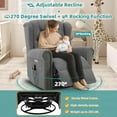 thumbnail image 6 of MEETWARM Power Swivel Rocking Glider Recliner Chair with Heat and Vibration, Electric Rocker Nursery Reclining Chair, Wingback Tufted Upholstered Recliner for Living Room, Type-C & USB Ports (Grey), 6 of 8