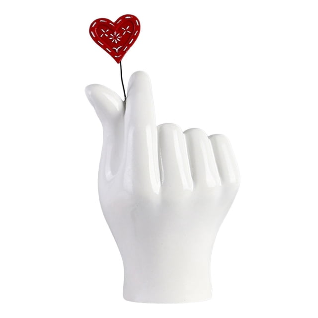 Estatua con gesto de dedo en forma de corazón, escultura de mano de amor para decoración de dormitorio Blanco