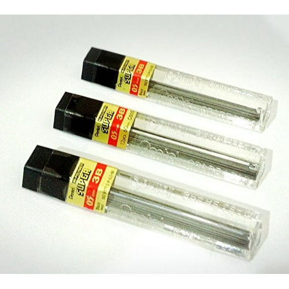 Pentel Lead Refills 0.5mm 3B, Black, 12 Leads per Tube (C505-3B) pack of 3