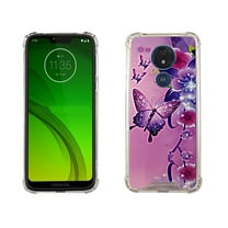 Butterfly Flower Pink Case for Motorola G7 Supra 6.2' 4 Cushion Corners TPU Bumper   Hard Acrylic Back Shockproof Scratch-Resistant Cover for Girls Women Teen