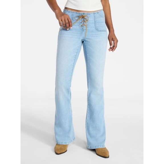 No Boundaries Lace Up Waist Bootcut Jeans, 33" Inseam, Women's XXS-XXL