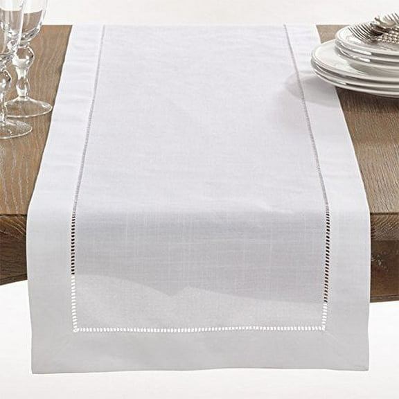 Fennco Styles Rochester Collection with Hemstitched Border Table Runner - Linen-Cotton - 3 Sizes (16"x120")