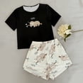 thumbnail image 2 of FASHOFT Womens Pajama Sets Casual Short Set Silk Satin Loungwear Soft Summer Sleepwear Short Sleeve Tops and Shorts 2 Piece Pjs Black S, 2 of 3