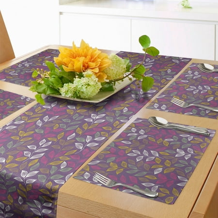 

Garden Table Runner & Placemats Colorful Abstract Leaves Pattern in Pastel Tones Forest Foliage Autumn Eco Set for Dining Table Placemat 4 pcs + Runner 16 x90 Violet and Magenta by Ambesonne
