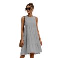 thumbnail image 1 of Nouvelle Robe Ligne A Unie pour Femmes Design Patchwork Col Rond Mode Urbaine Sans Manches Taille Mi-Haute Décontractée Ample Mini Robe, 1 of 2