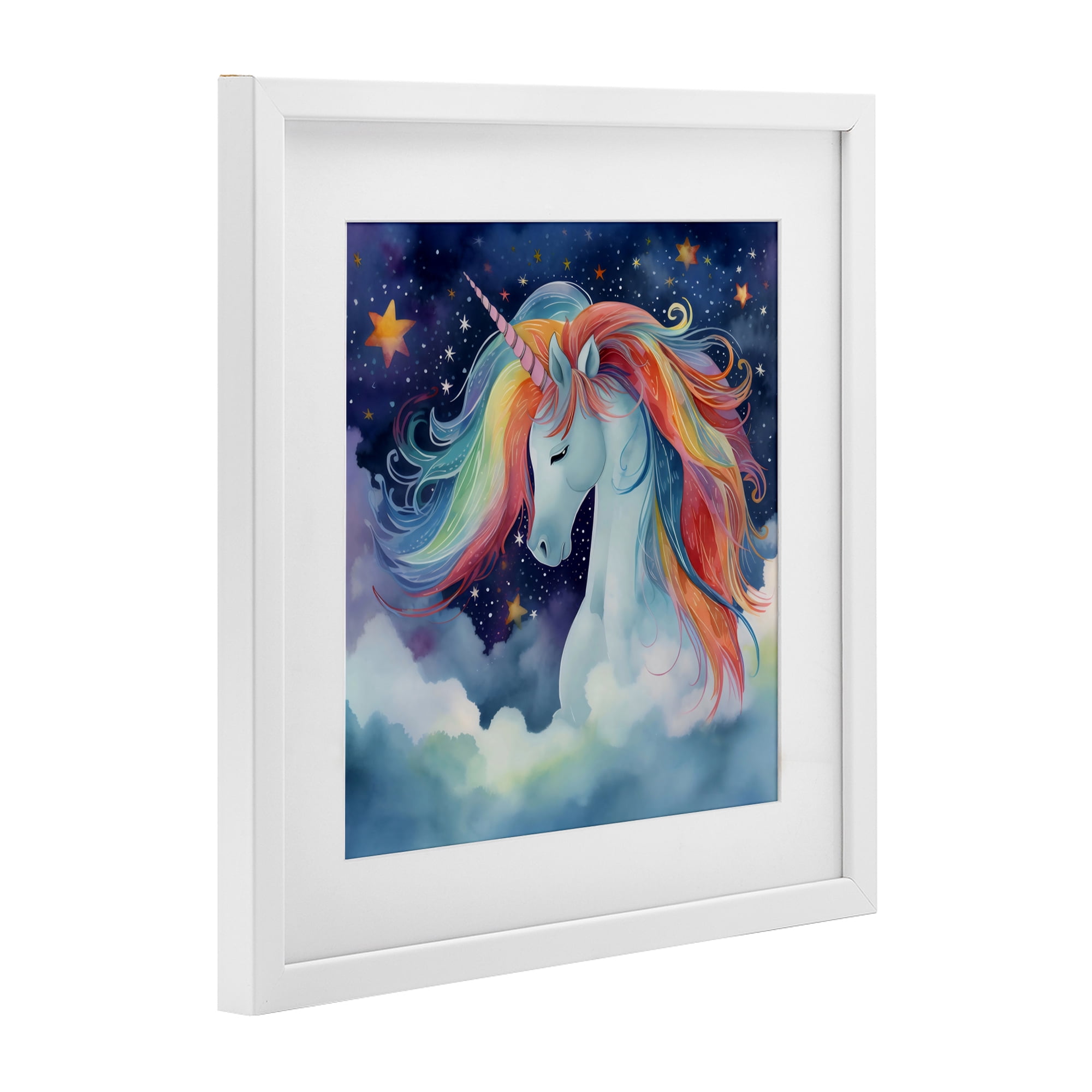 Stupell Industries Rainbow Mane Unicorn in Clouds White Framed Print Under Glass, design by Creative Studio