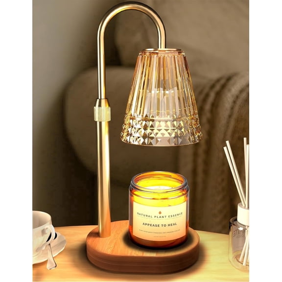 Euphanes Candle Warmer Lamp with Timer & Dimmer, Adjustable Height, Golden Glass Shade, Flameless Wax Melter for Home Scented Candles