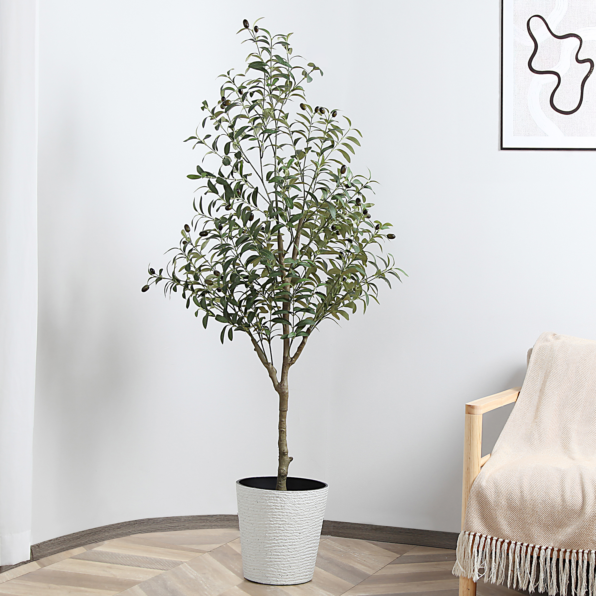 Artificial Olive Plant, 5FT Fake Plastic Olive Tree, Pre Potted Faux