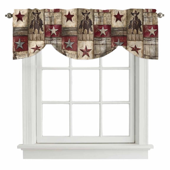Texas Star Vintage Tie Up Valance Curtains for Windows, Kitchen Curtains Window Treatments, Western Cowboy Country Wooden Short Window Shades Valances for Bedroom Bathroom Cafe 42"x18"