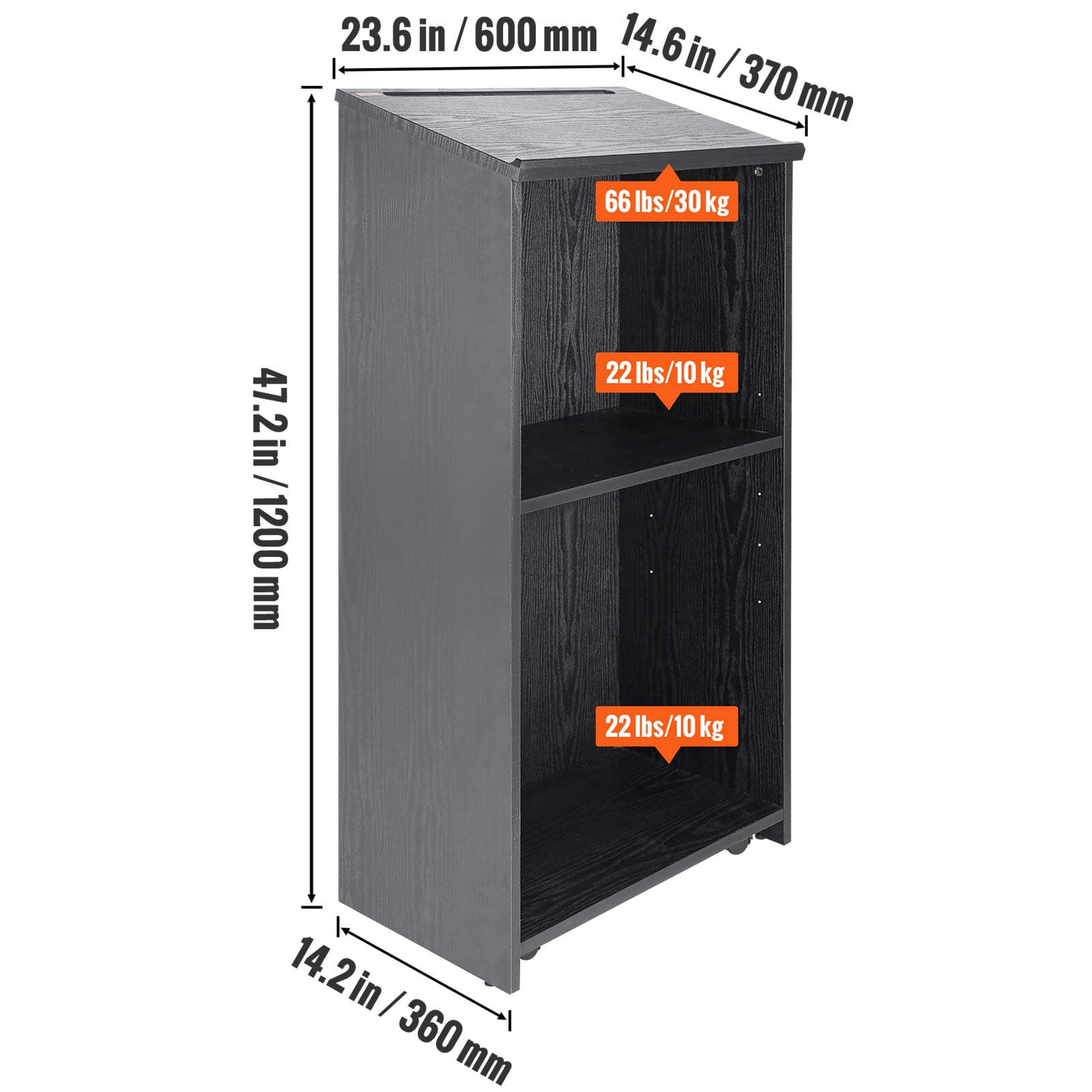 KFFKFF Speaker's Stand, 47-inch Mobile Platform with Quadruple Casters, Wooden Stand featuring Storage Layers and Angled Work Surface, Suitable for Religious Institutions, Workplaces