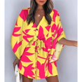 thumbnail image 1 of Summer Boho Mini Dress Women Flora Print Batwing Sleeve Lace-Up V Neck Loose Button Dresses Ladies Beach Party Dress VestidoM Gao Jinjia LED, 1 of 2