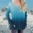 thumbnail image 2 of HVOBTTY Women's Long Sleeved T Shirt, Fall and Winter Tops for Women, Women's Casual Fashion Gradient Print V Neck Long Sleeve Drop Shoulder Pullover T Shirt Dark Blue, Dark Blue, 2 of 5