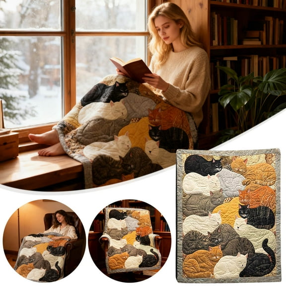 Cat Blanket under $5! Cagogo Flocking Cats Sleeping Pattern Blanket, Cute Cat Themed Flannel Throw, Soft Plush Bed Blanket, Cozy Home Decor Blanket, Animal Print Fleece Blanket
