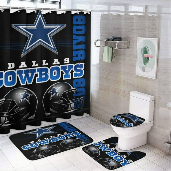 Football Cowboys Shower Curtain Waterproof Bathroom Curtain Set 4pcs with Hooks Rugs Mat Bathroom Curtains Home Decor