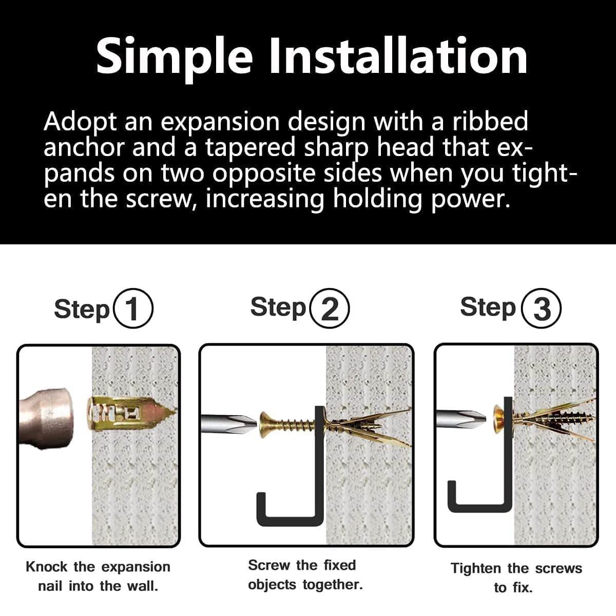 Drywall Expansion Anchors + High Strength Zinc Screws Kit,Self Drilling Drywall Anchors with Screws Kit, No Drill or Holes in Wall,for Wall Hanging,Cabinets,Holds up to 80lb (12 * 40 Tube,10Pcs)