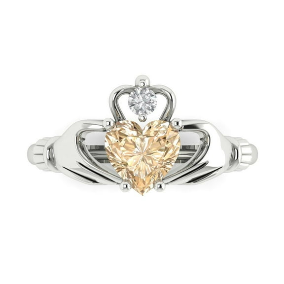 Clara Pucci 14K White Gold Solid Gold Morganite Claddagh Anniversary Ring for Women - 1.05 cttw Heart Cut