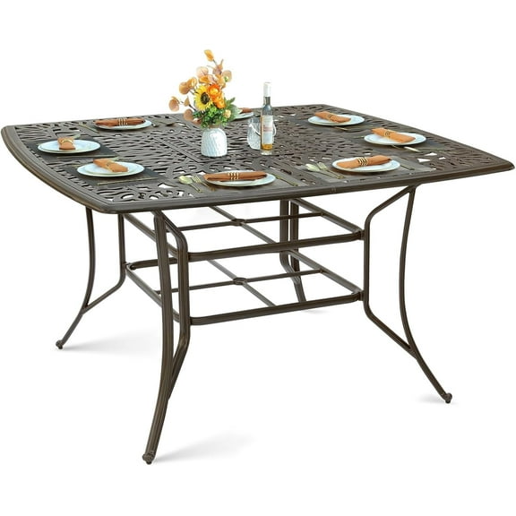 MEETWARM Patio High Bar Dining Table for 8 Person, All Weather Cast Aluminum 64" Large Square High Top Dining Table with 2.2" Umbrella Hole, Patio Bar Height Table for Garden Deck Backyard,Dark Bronze