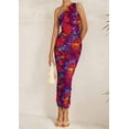 thumbnail image 4 of Vestido PRETTYGARDEN de un Hombro Fruncido Floral Azul Marino y Rojo Talla L, 4 of 7
