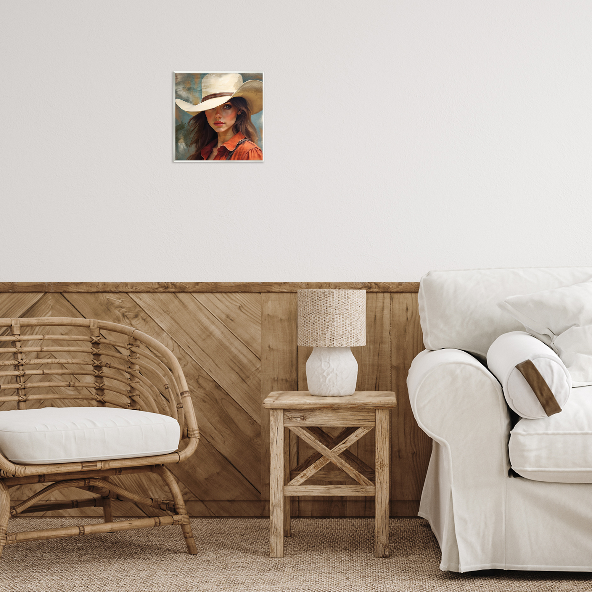 Cowgirl Gaze Beneath Hat Wall Plaque Art, design by Kim Allen