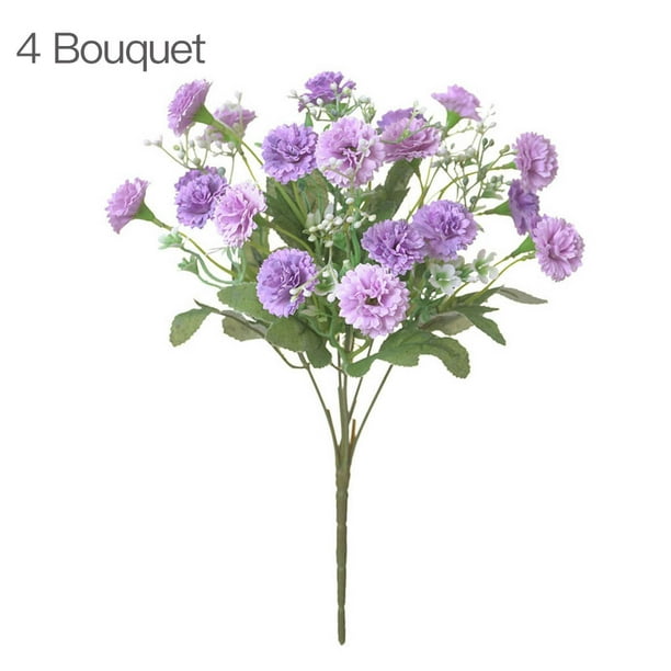 Flor de clavel artificial oficina en casa decoración floral fiesta de boda tela de seda ramo de flores falsas, púrpura 4 Piezas Noticed HA6616-02B*4