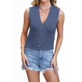 thumbnail image 3 of Women Summer Sweater Vest Sleeveless V Neck Button Up Cardigan Waffle Knit Tank Tops Spring Clothes L, 3 of 9