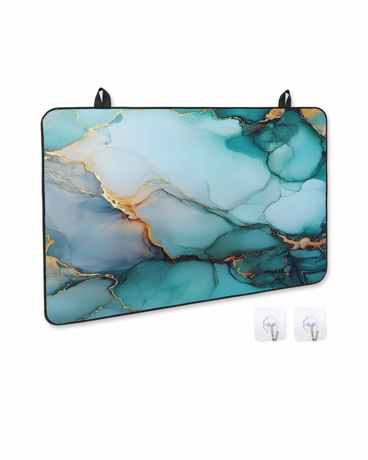 nqOlkjepod Large Induction Cooktop Protector Mat 24"x21", Marble Turquoise Gold Stove Top Covers for Electric Stove, Abstract Simple Geometric Stove Burner Cover Mats, Glass Top Stove Cover