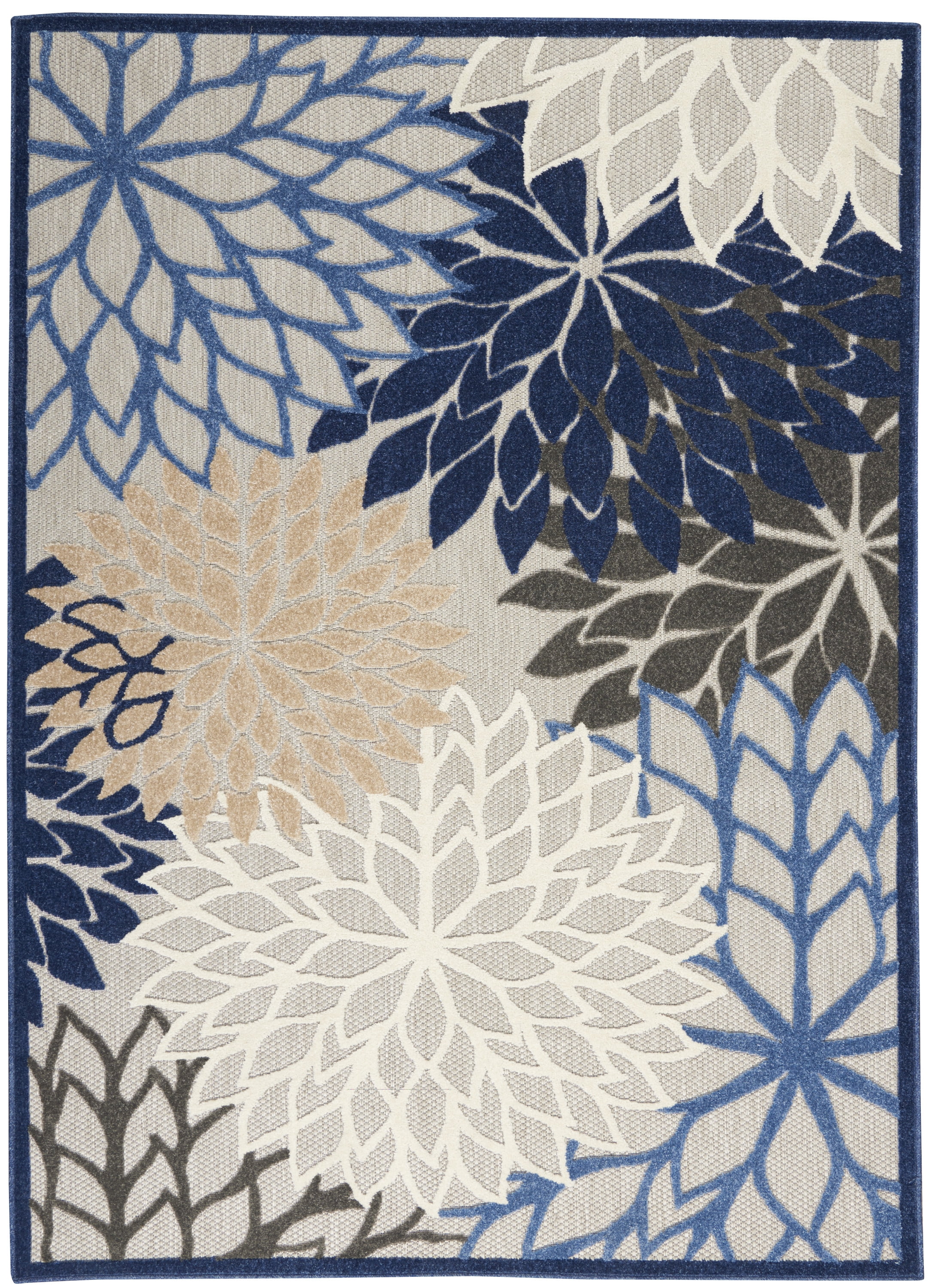 Nourison Tropical Oasis Indoor/Outdoor Modern Floral Blue/Multicolor 3'6" x 5'6" Area Rug, (4' x 6')