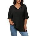 thumbnail image 2 of HOMBOM Western Shirts for Women Black 3/4 Sleeve Plus Size V-Neck 2025 Fashion Solid Color Shirt, 2 of 8