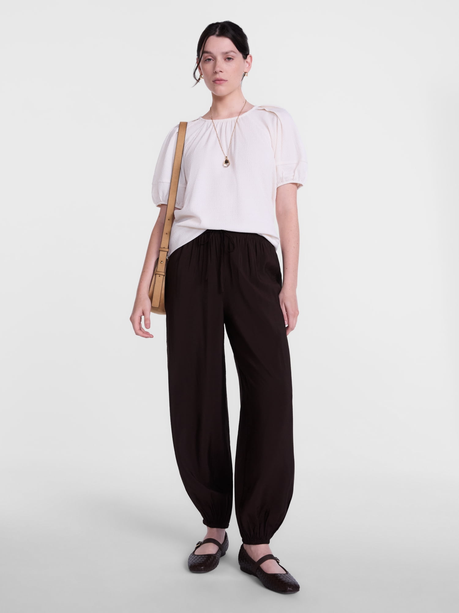 Scenario Women's Textured Top with Short Puff Sleeves, Sizes XS-XXXL