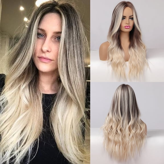 Highlight Synthetic Wigs Long Wavy Wigs for Women Middle Part Party Daily Heat Resistant Wig A3