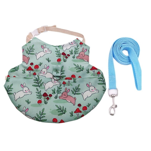 Easter Bunny Walking Harness and Leash Set Spring Themed Breathable Pet Rabbit Harness Vest with Rabbit & Mushroom Printed Escape-Proof Walking Gear for Kitten Puppy Guinea Pig Outdoor(A,L)