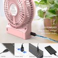 thumbnail image 4 of Mini ventilador de escritorio portátil con pilas, ventilador de mano recargable y alimentado por USB, flujo de aire fuerte, 3 velocidades, pequeño ventilador de mano personal para acampar en el, 4 of 7