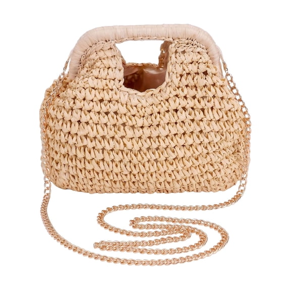 Deago Straw Clutch Purses for Women Dumpling Bag Summer Beach Woven Handbag Crossbody Shoulder Bags with Detachable Chain